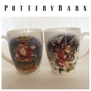 POTTERY BARN SET OF TWO NOSTALGIC SANTA MUGS